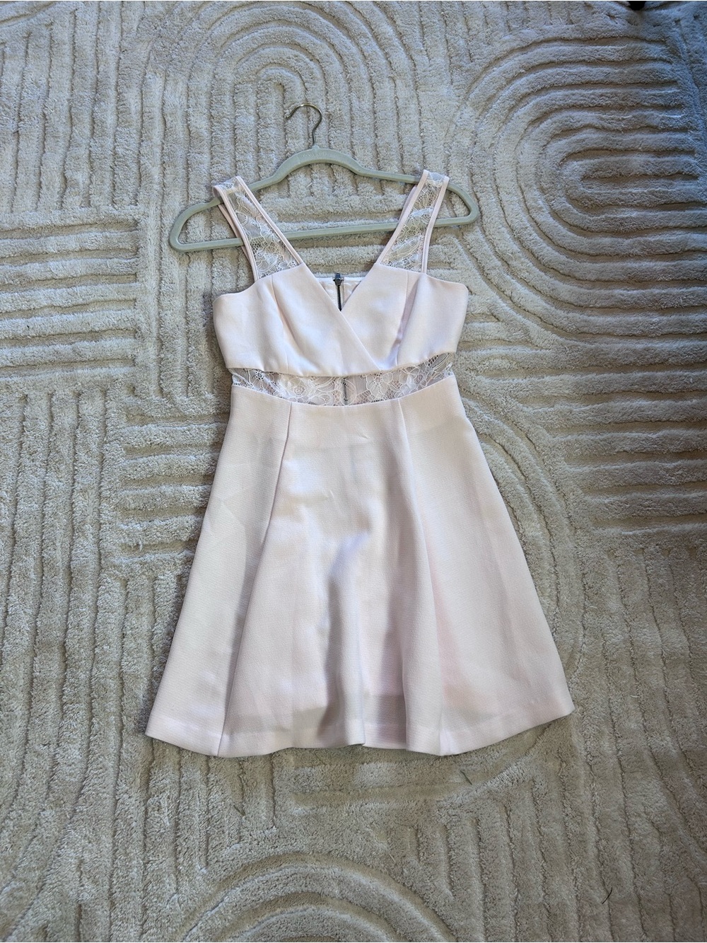 BCBGeneration Light Pink Lace-Trim Fit & Flare Mini Dress